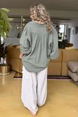 Made in Italy Santos Collared Peasant Smock Blouse Khaki